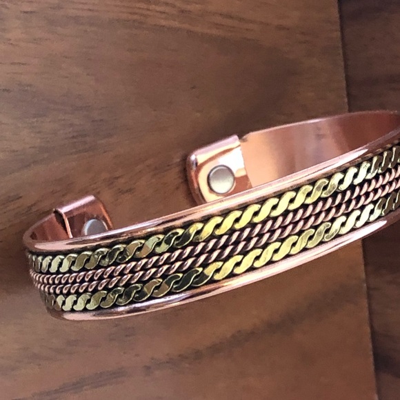 Pure Copper Two Tone Magnetic Bracelet Energy Cuff Bangle - Picture 3 of 5